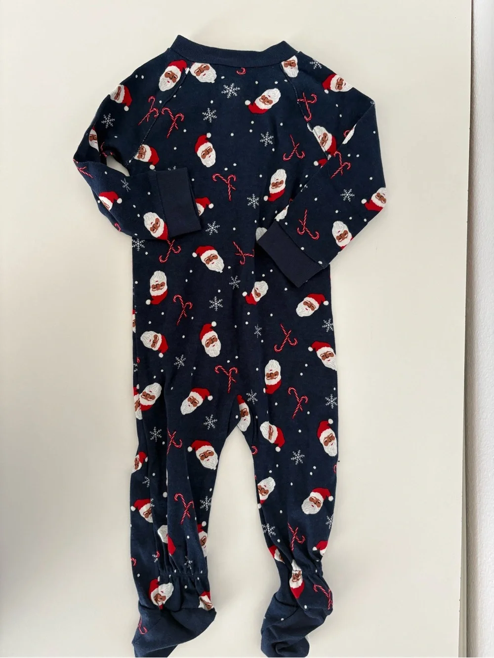 Wondershop Navy Santa & Candy Cane One-Piece Footed Pajamas 6/9M